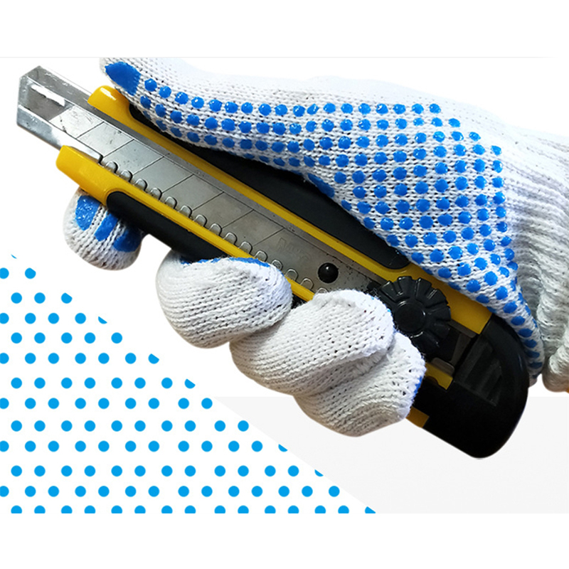 Arbeidshansker med prikkete bomullsgarn i plast