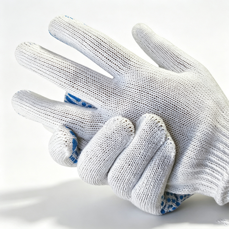 Arbeidshansker med prikkete bomullsgarn i plast